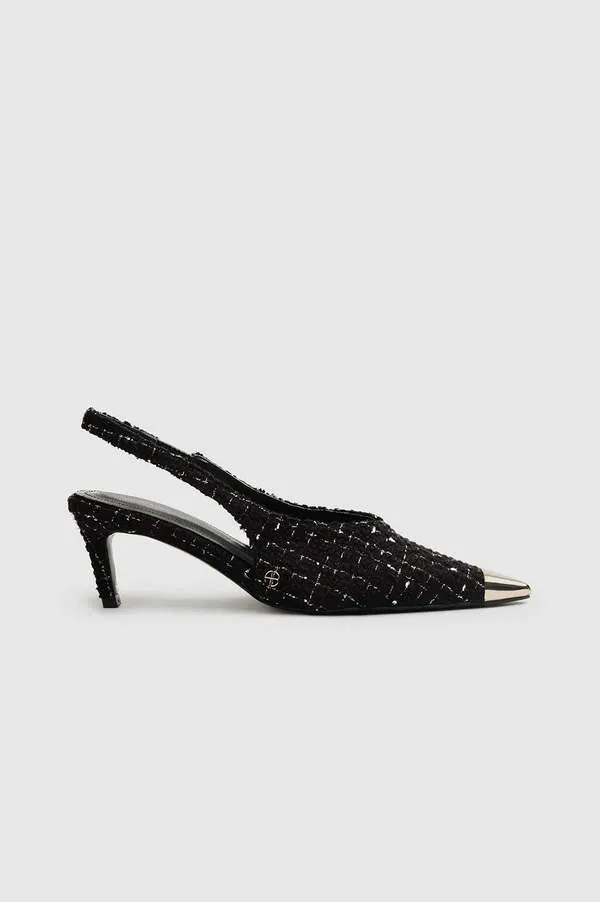 Nina Heels with Metal Toe Cap - Black/White Tweed