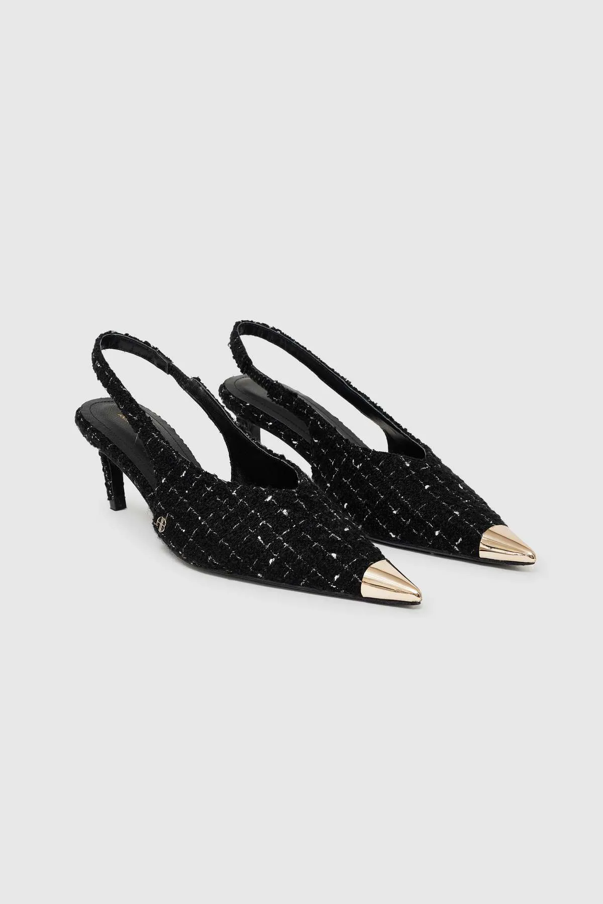 Nina Heels with Metal Toe Cap - Black/White Tweed