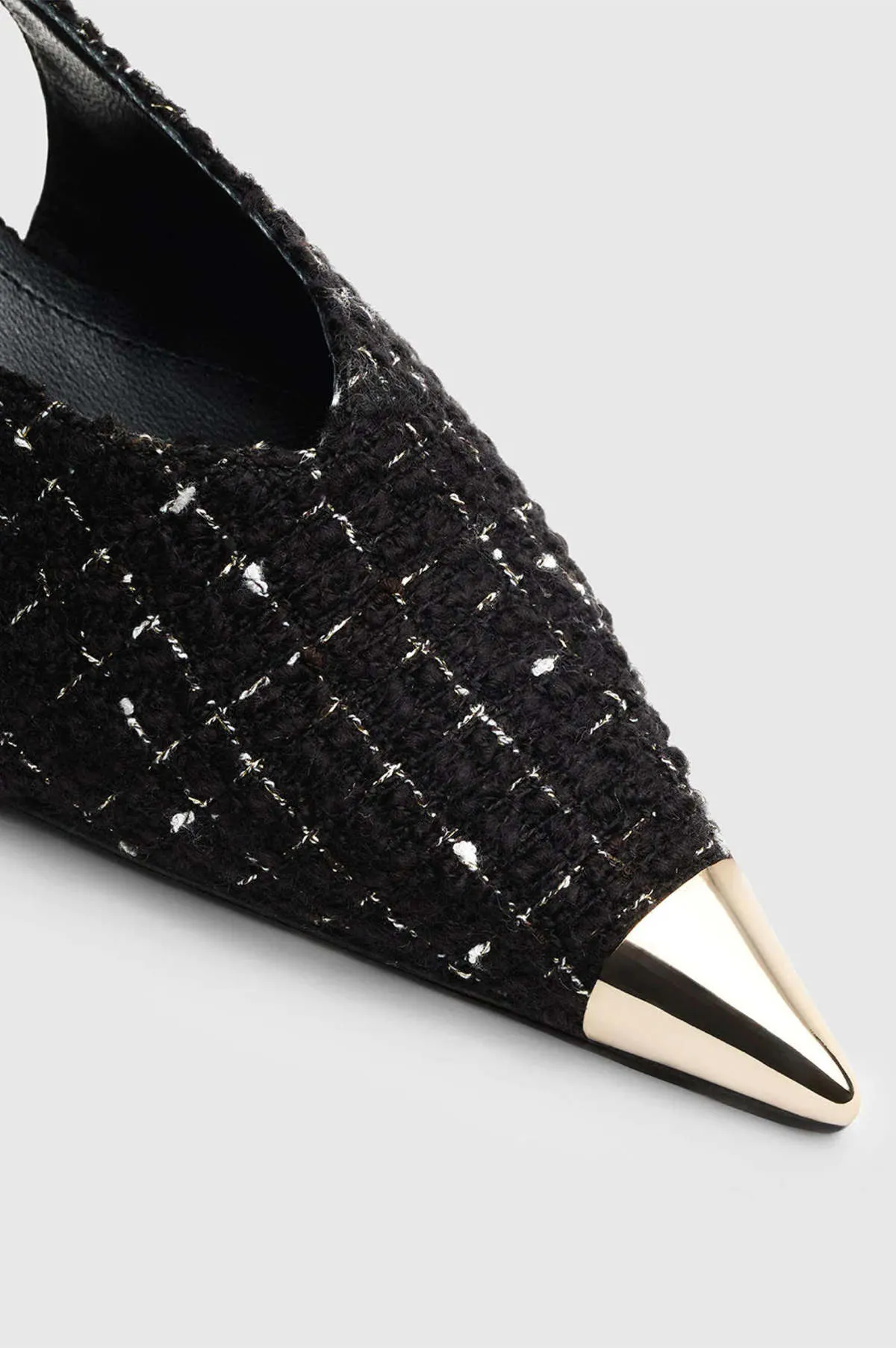 Nina Heels with Metal Toe Cap - Black/White Tweed