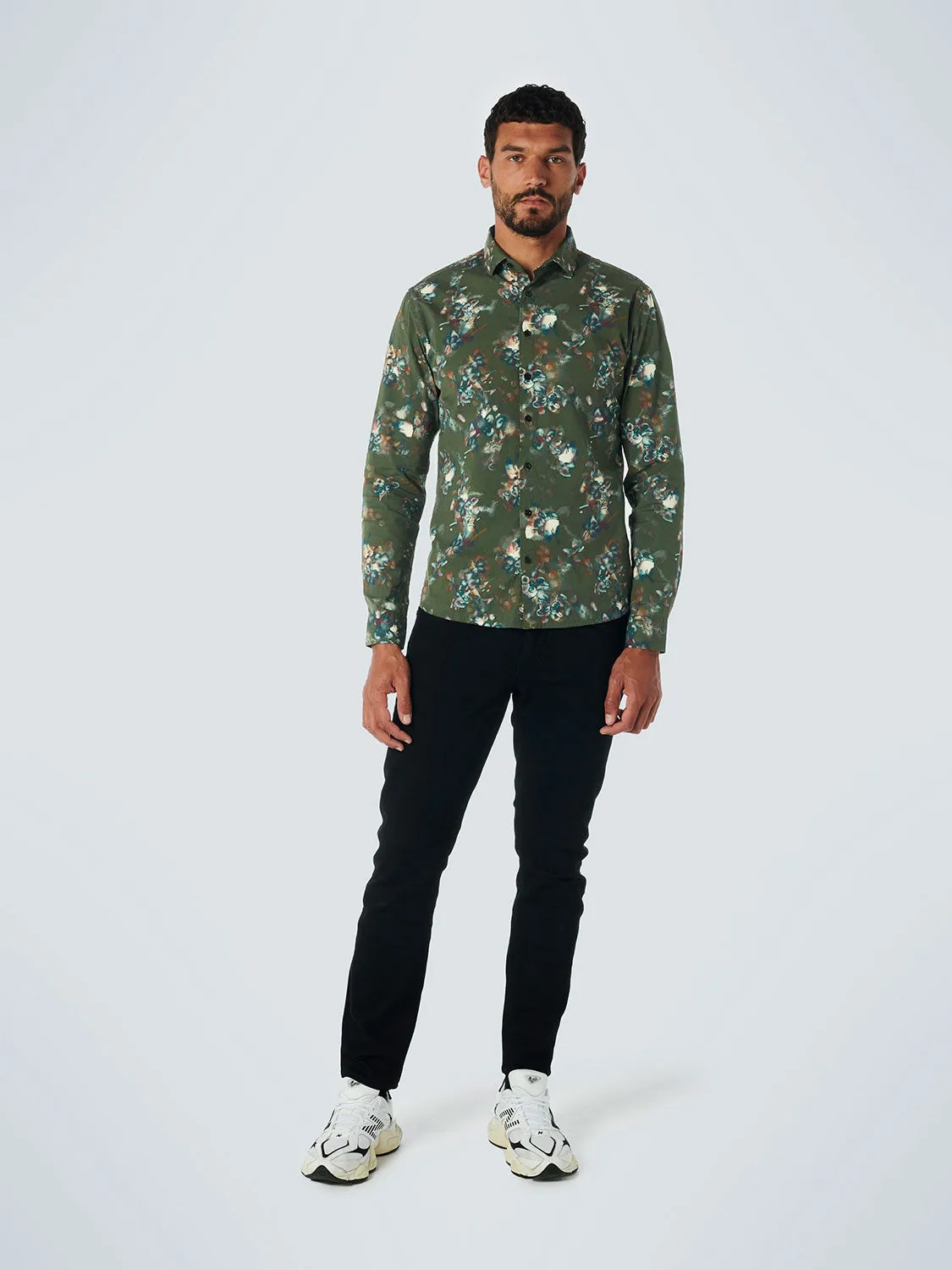 No Excess - Allover Print Shirt - Dark Green Floral