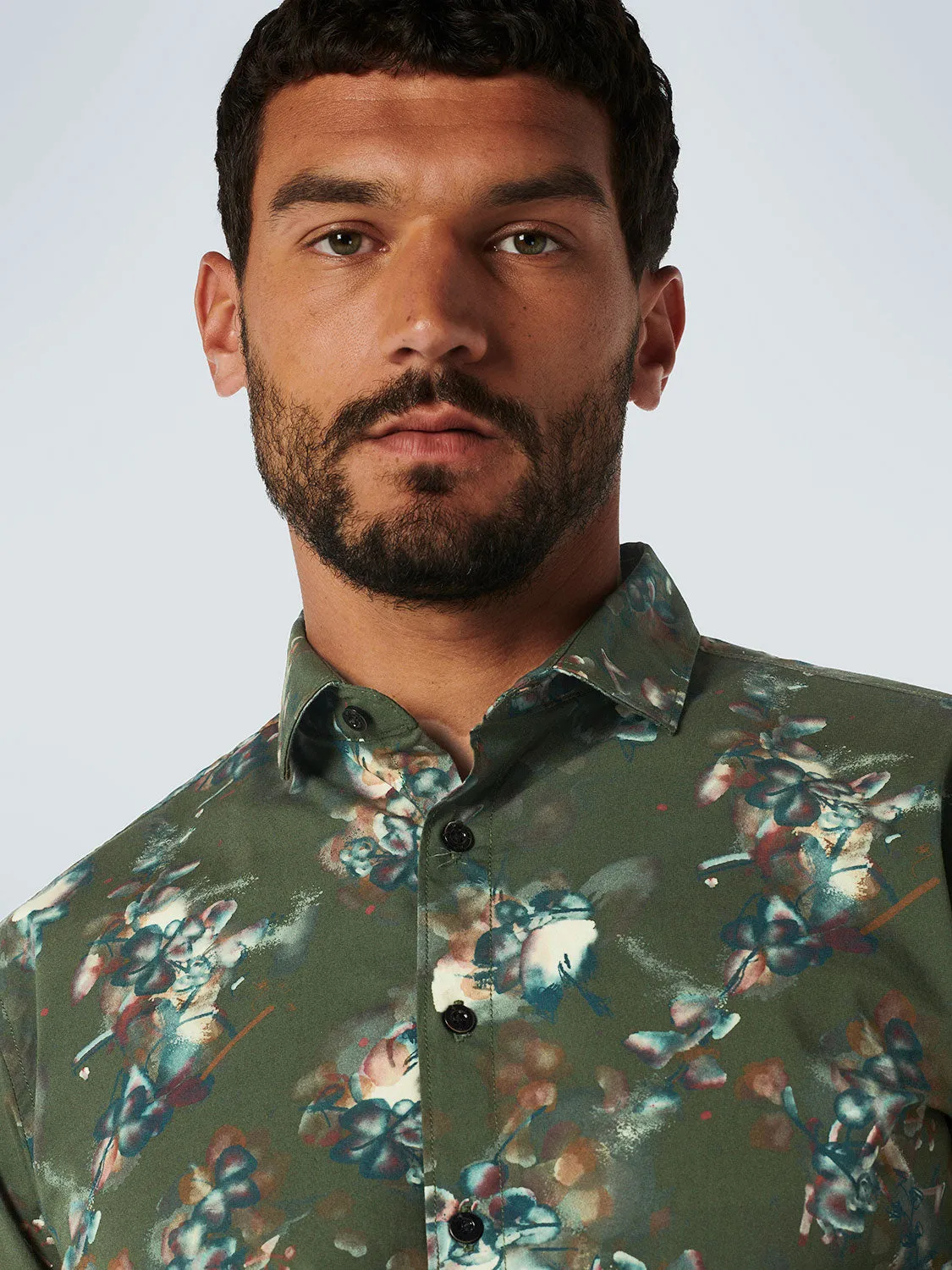 No Excess - Allover Print Shirt - Dark Green Floral