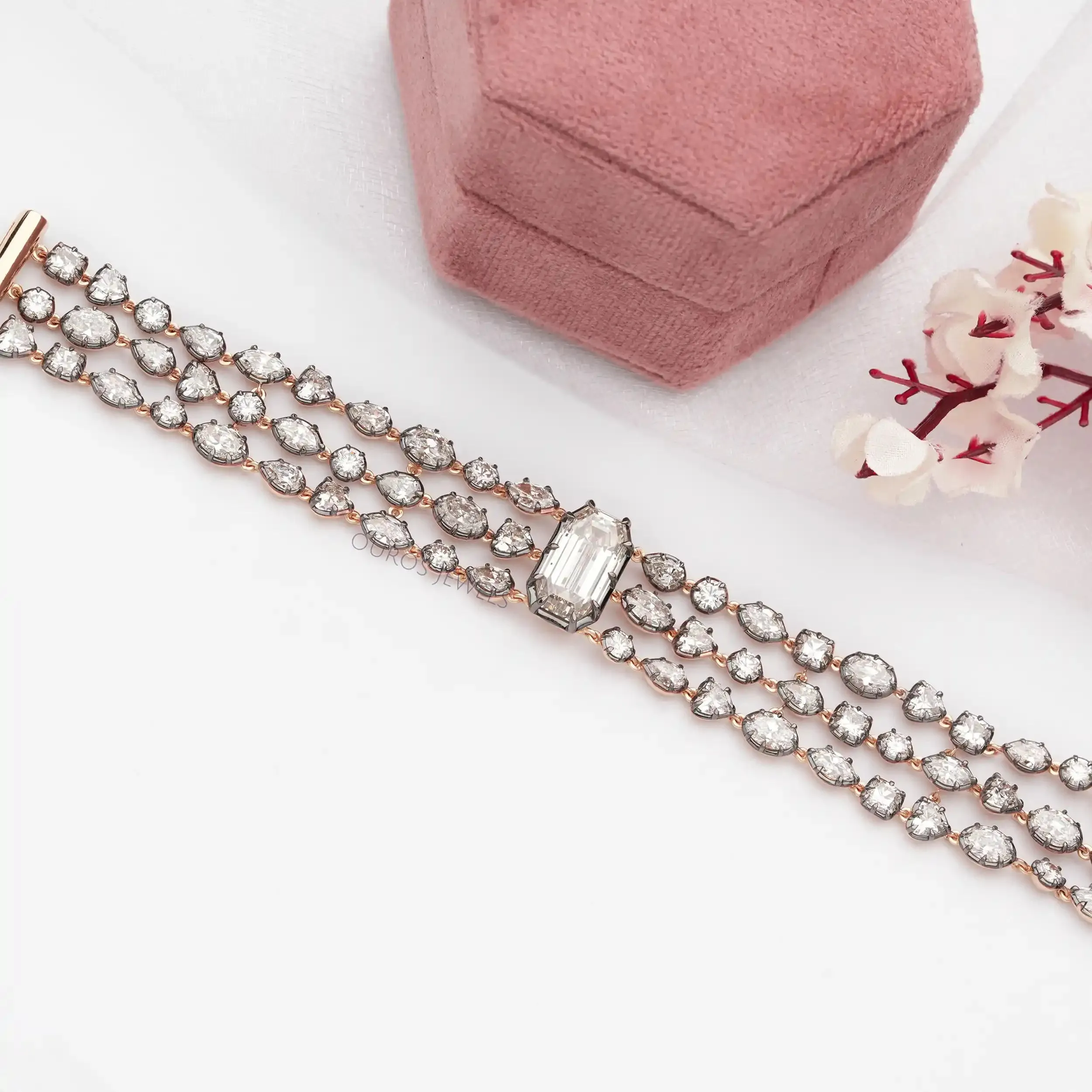 Old Cut Lab Grown Diamonds Wide Bracelet