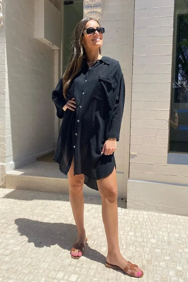 Olina Shirt Dress Black