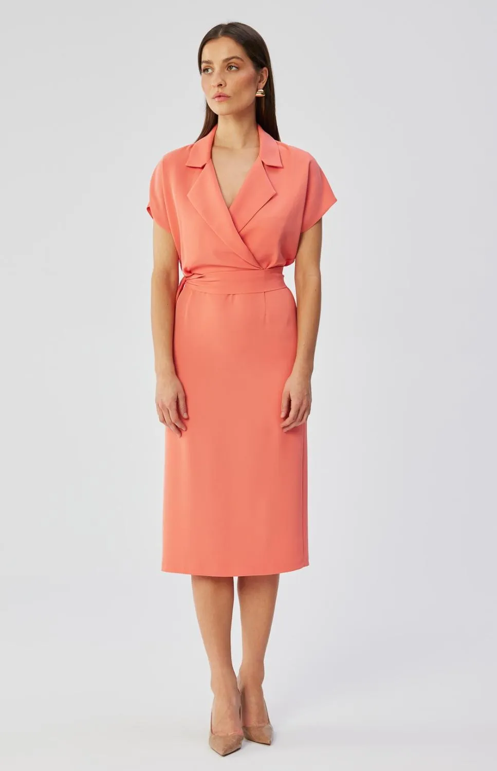 Orange straight dress with wrap bodice