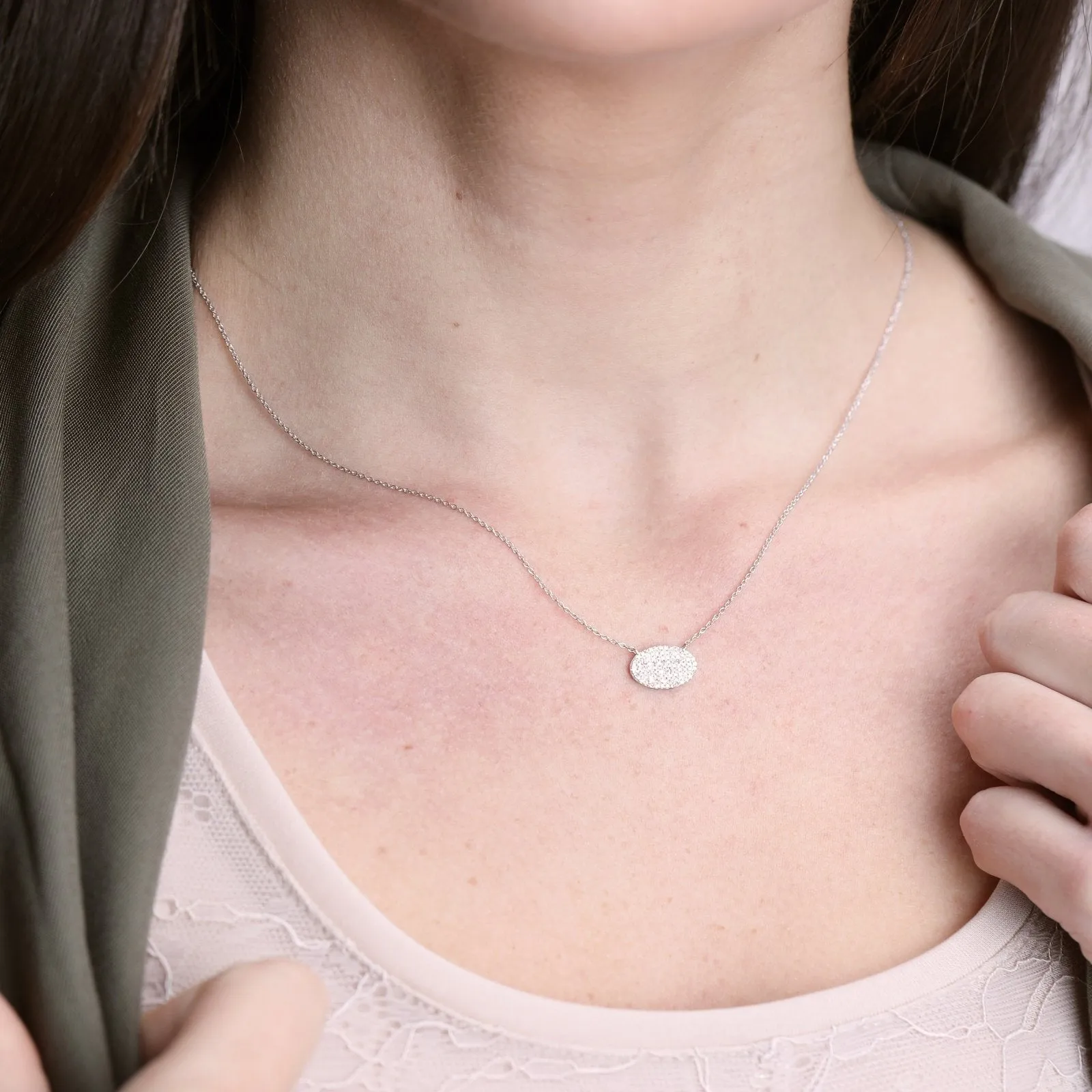 Oval Diamond Pavé Station Necklace