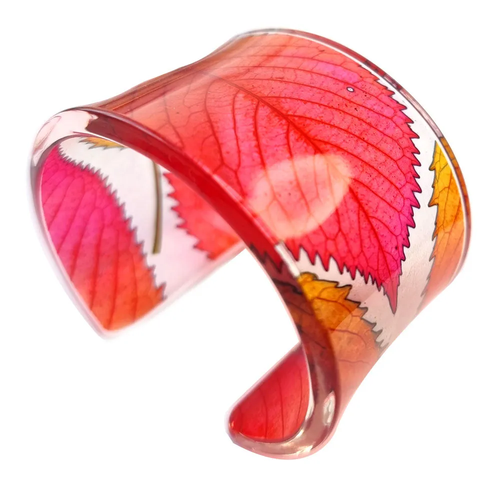 Pink Red Blush Leaf Cuff | Wide Cuff | Recycled Plastic