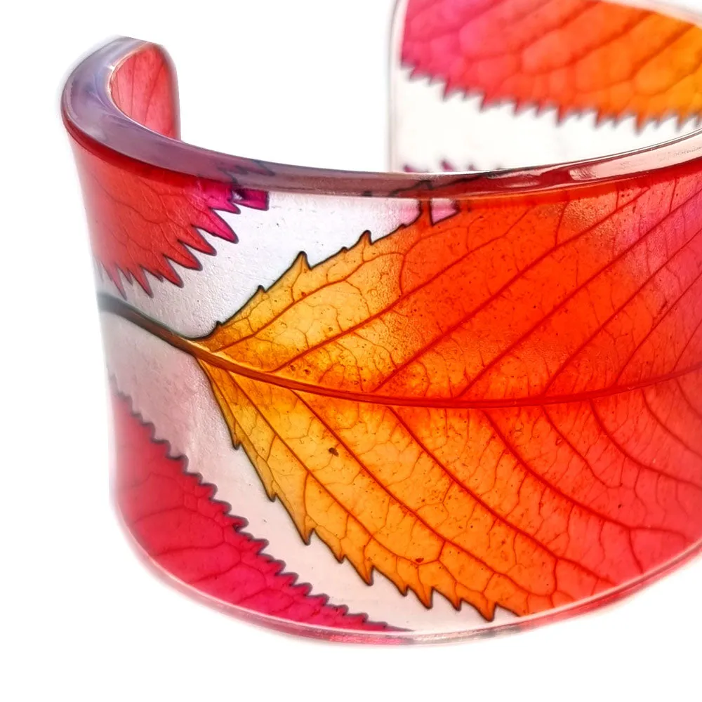 Pink Red Blush Leaf Cuff | Wide Cuff | Recycled Plastic