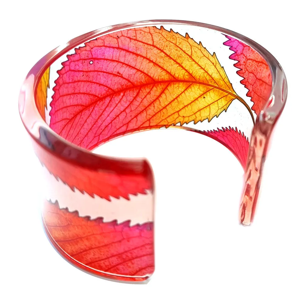 Pink Red Blush Leaf Cuff | Wide Cuff | Recycled Plastic