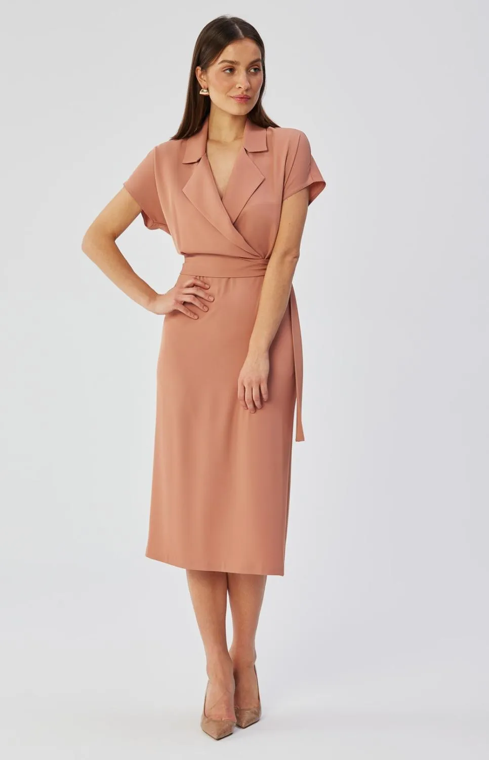 Pink straight dress with wrap bodice