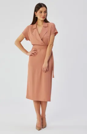 Pink straight dress with wrap bodice