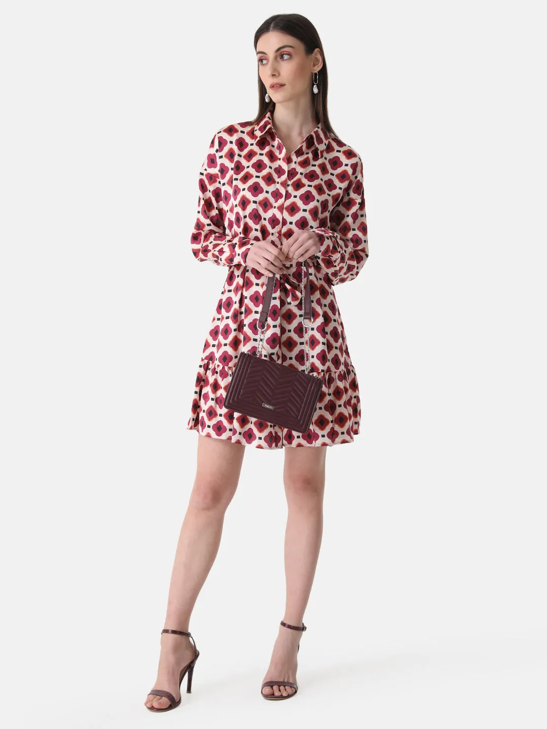 Printed Shirt Dress With Belt