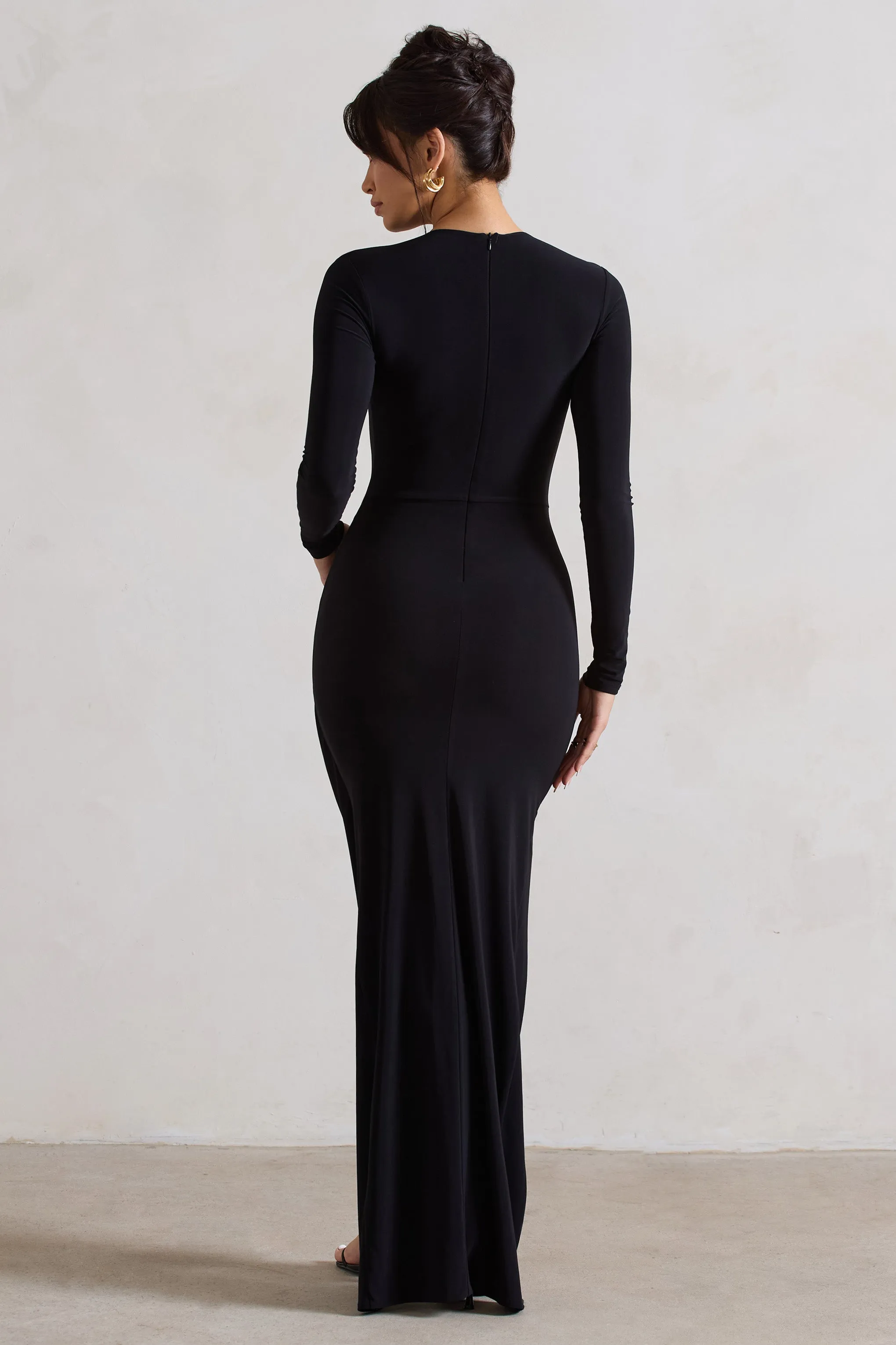 Rebekah | Black Long-Sleeve Wrap Maxi Dress