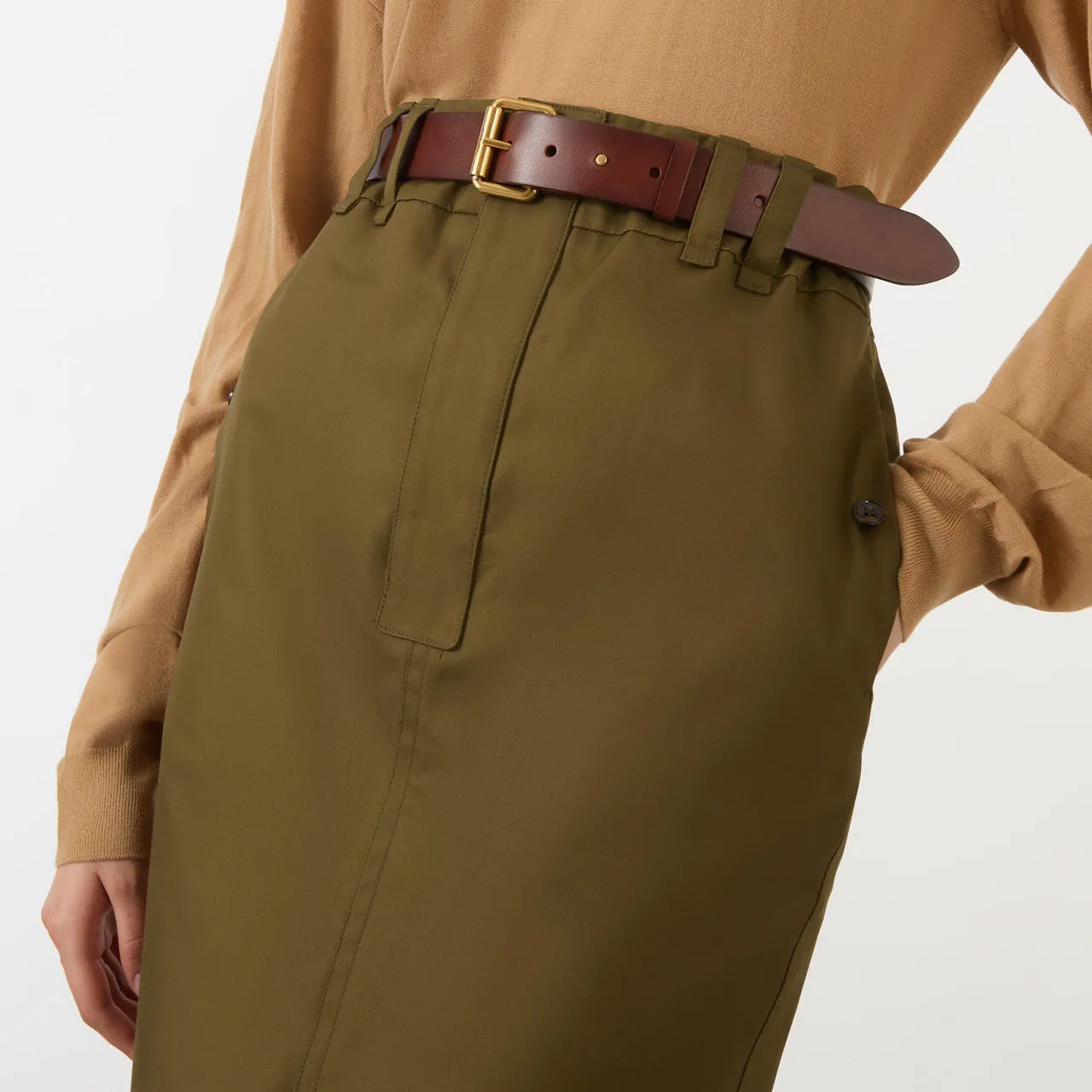 SAINT LAURENT High-Rise Belted Pencil Skirt - Bark