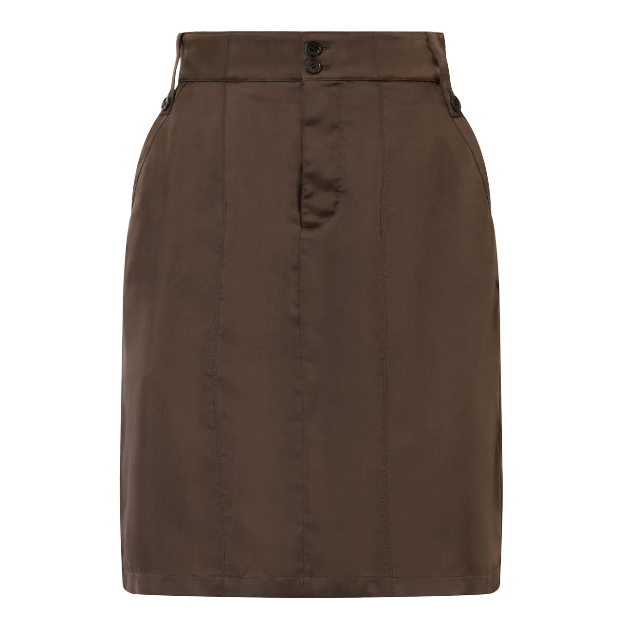 SAINT LAURENT Twill Pencil Skirt - Brown