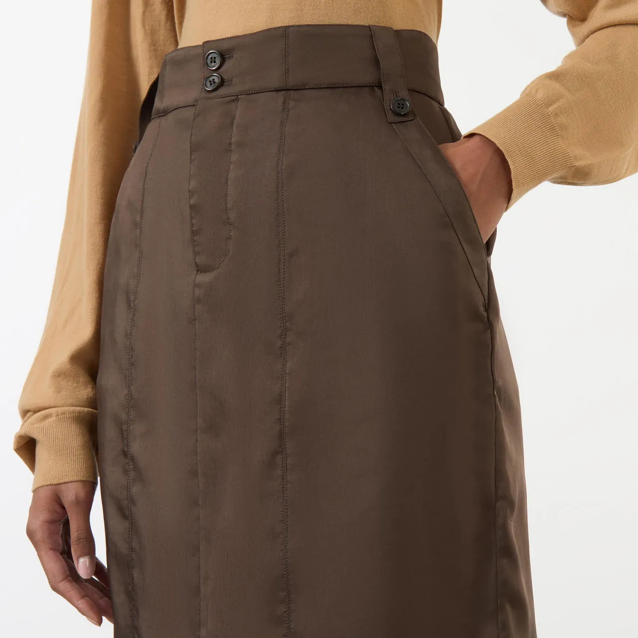 SAINT LAURENT Twill Pencil Skirt - Brown