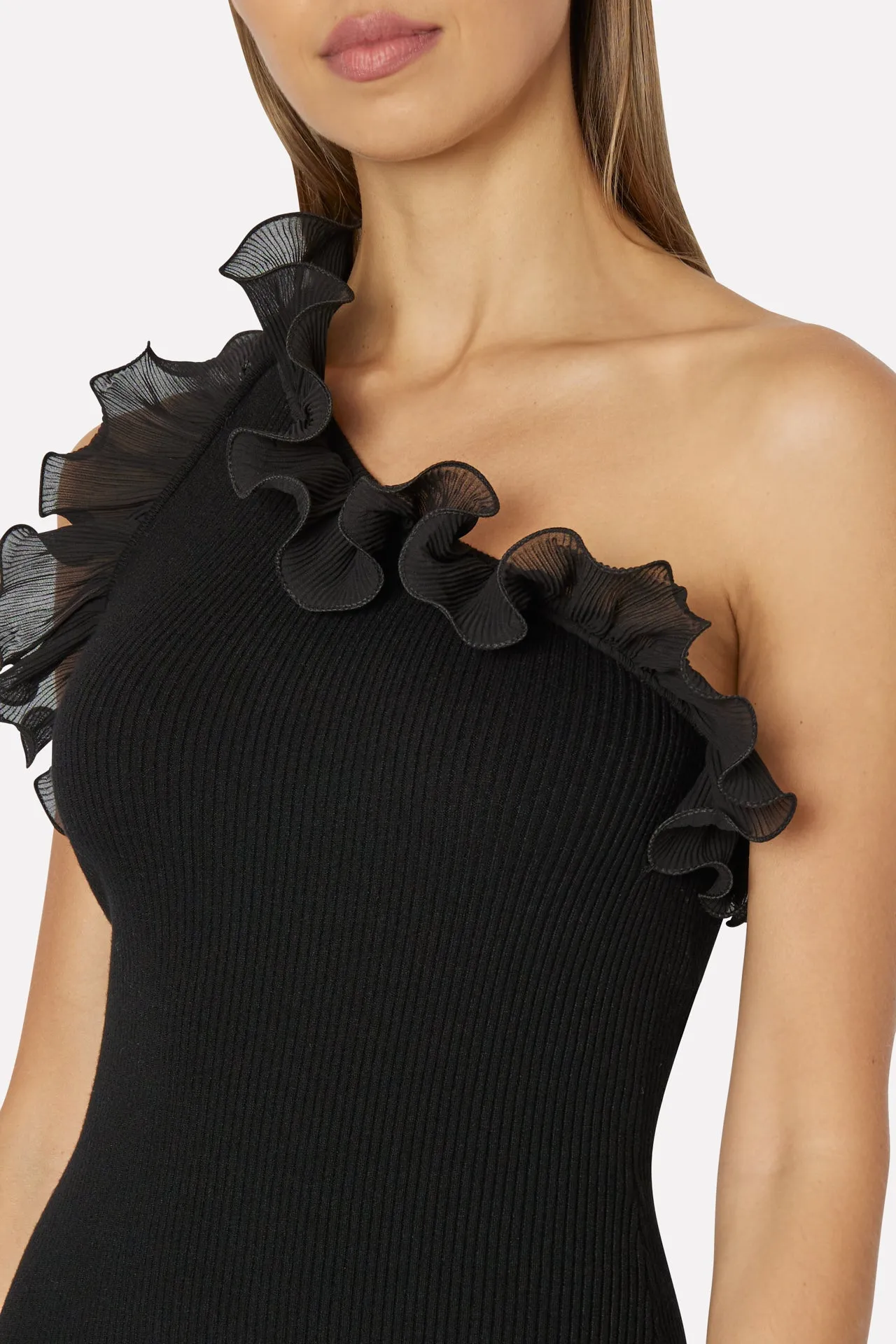 Scallop Ruffle One Shoulder Dress