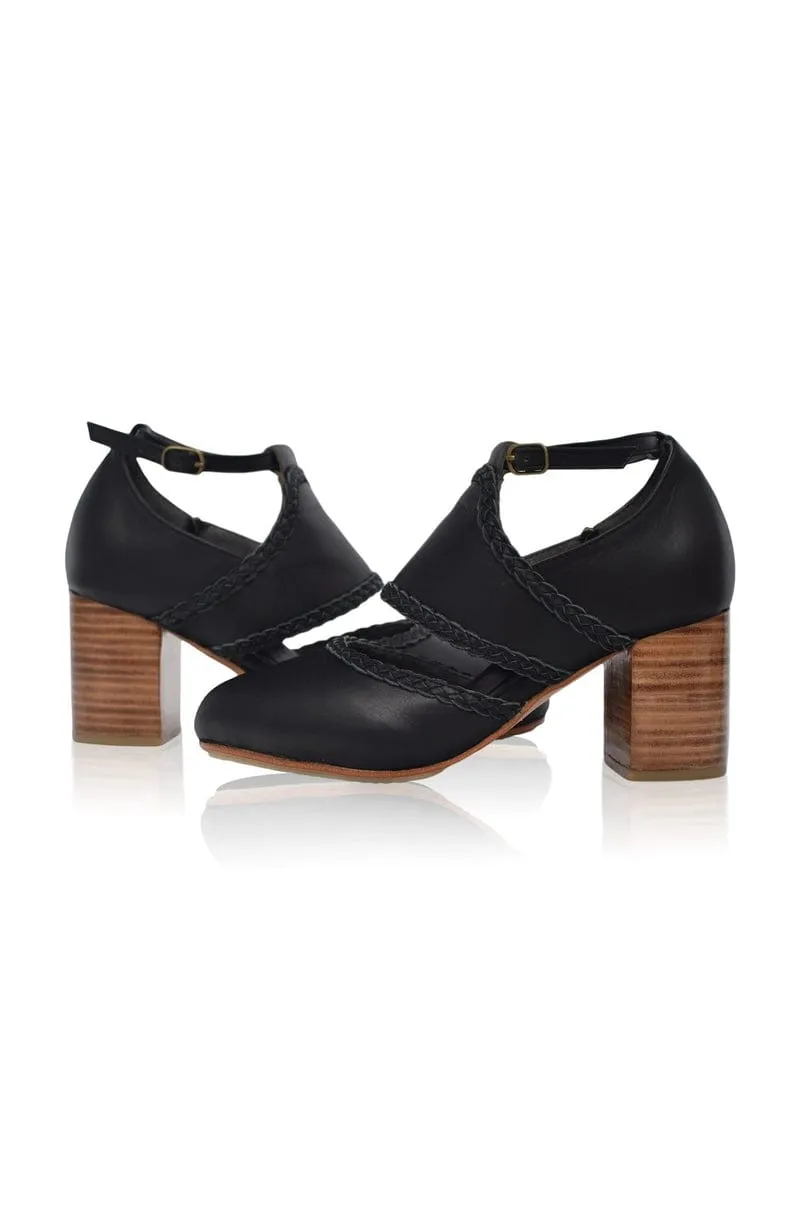 Serenity Leather Heels in Black