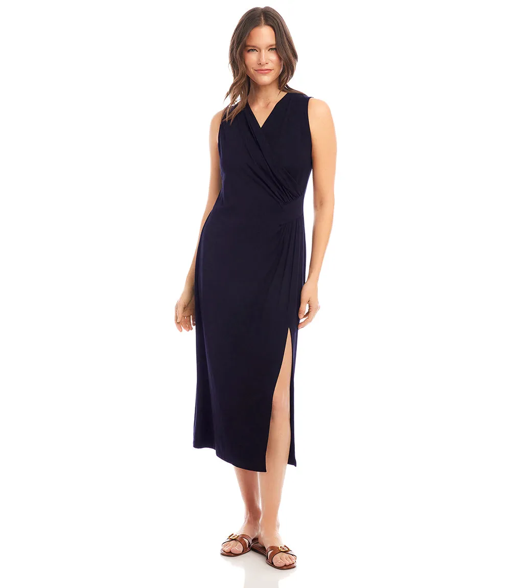 Sleeveless Faux Wrap Midi Dress