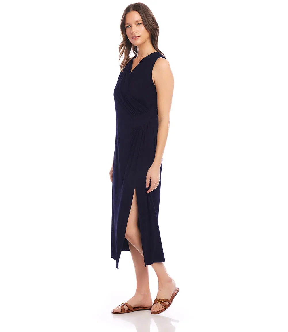 Sleeveless Faux Wrap Midi Dress