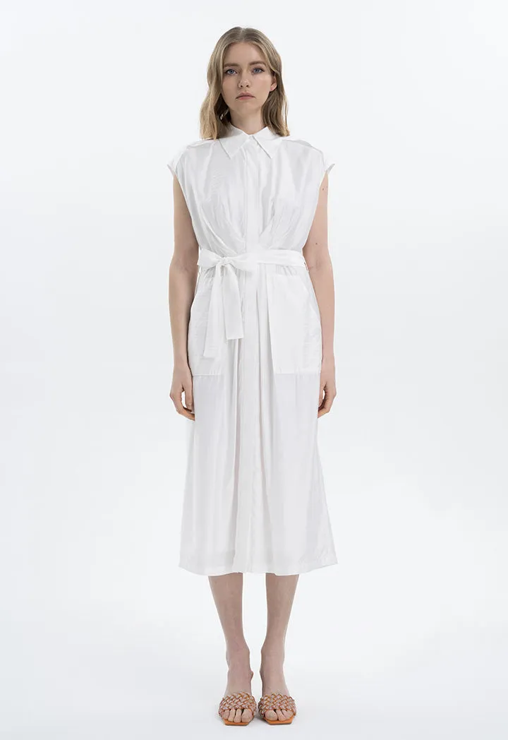 Solid Midi Gathered Waist Dress