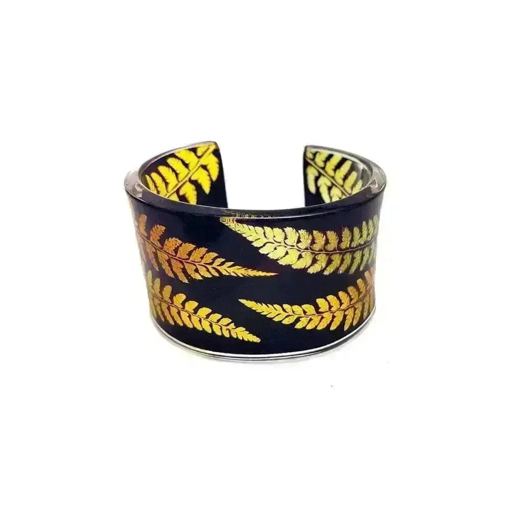 Spicy Mustard and Black Fern | Wide Cuff | Recycled Perspex