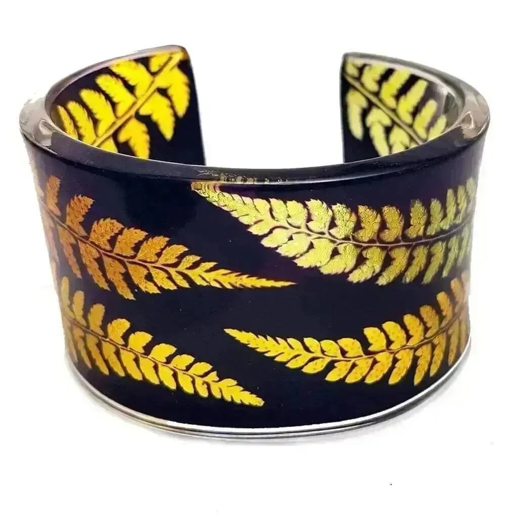 Spicy Mustard and Black Fern | Wide Cuff | Recycled Perspex