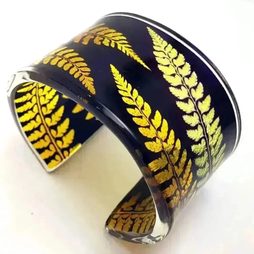 Spicy Mustard and Black Fern | Wide Cuff | Recycled Perspex