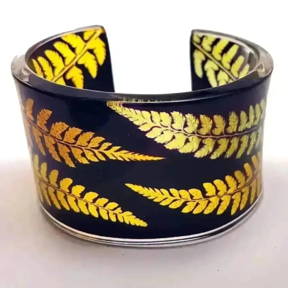 Spicy Mustard and Black Fern | Wide Cuff | Recycled Perspex