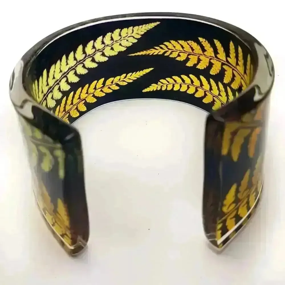 Spicy Mustard and Black Fern | Wide Cuff | Recycled Perspex