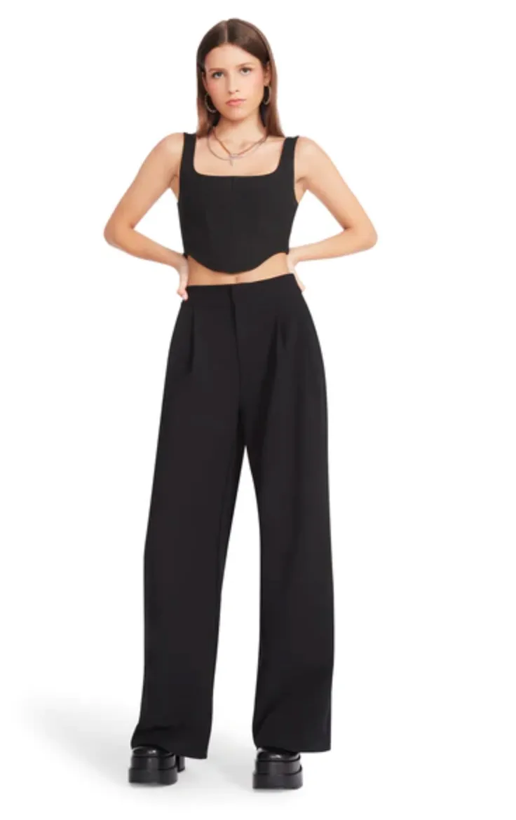 Steve Madden Black Wide Leg Isabella Trouser Dress Pants