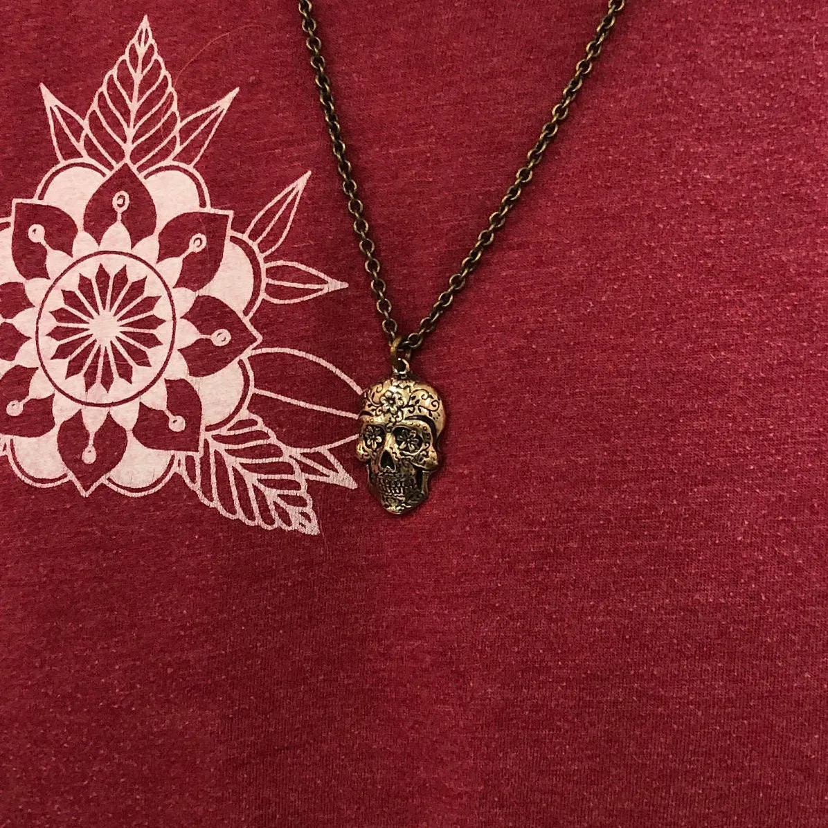 Sugar Skull Pendant Necklace in Solid Bronze - Day of the Dead