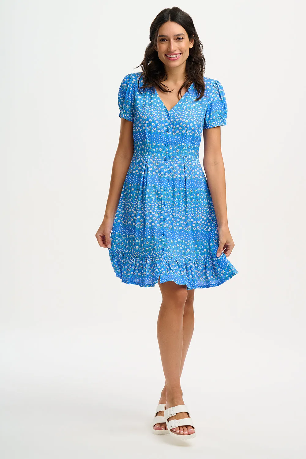 Sugarhill Brighton Marigold Blue Ditsy Star Stripe Short Dress