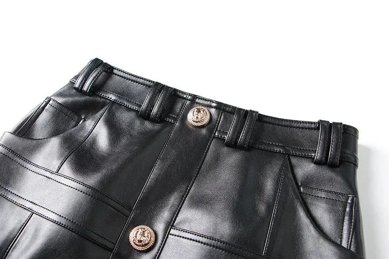 Summer Solid Button Decor Metal Zipper Slim Fit Mini Skirt for Women