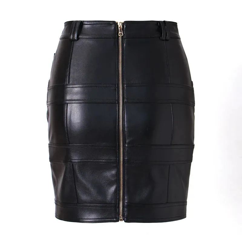 Summer Solid Button Decor Metal Zipper Slim Fit Mini Skirt for Women