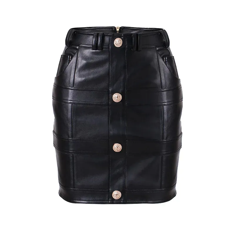 Summer Solid Button Decor Metal Zipper Slim Fit Mini Skirt for Women