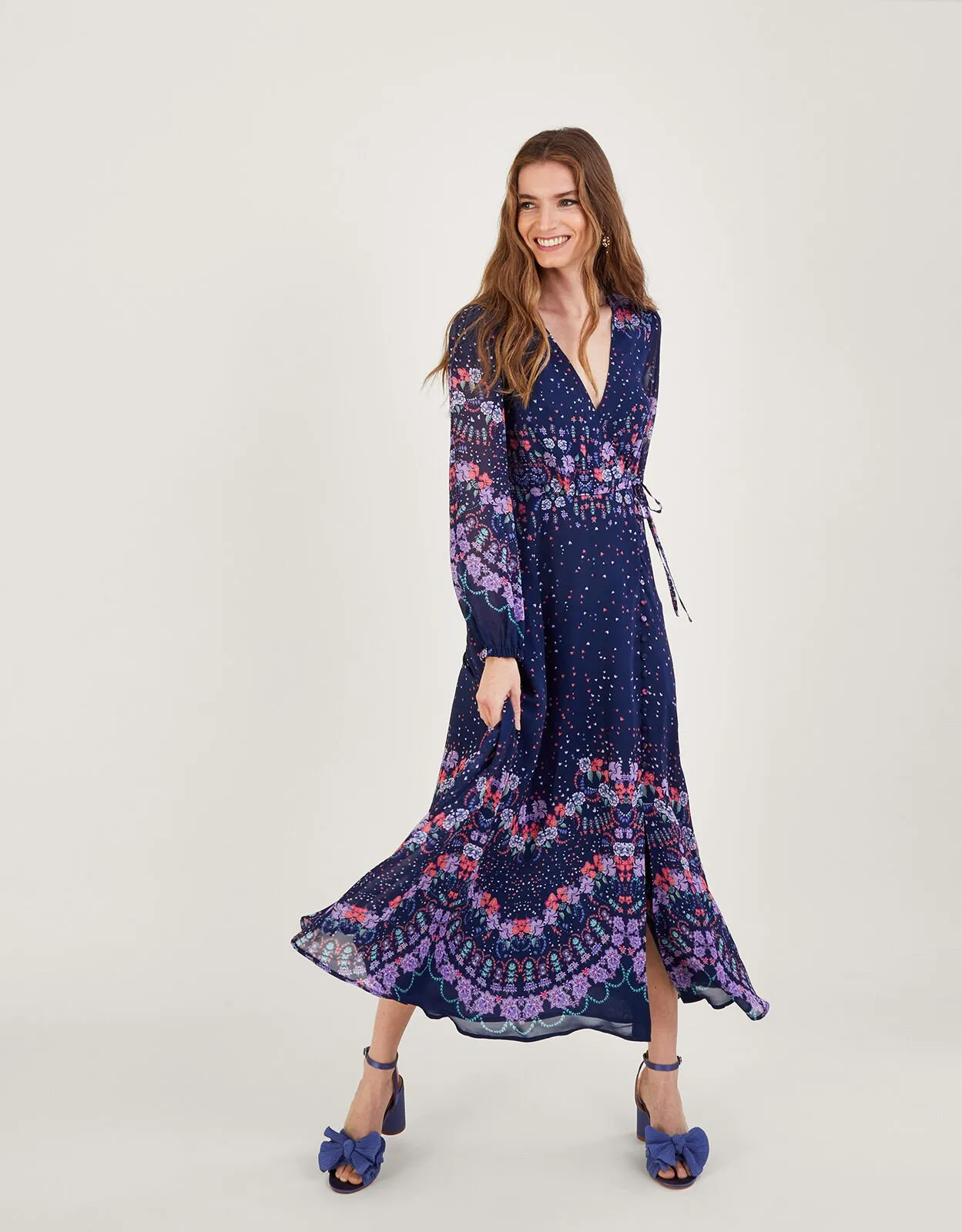 Talitha Print Wrap Dress with Sustainable Viscose Blue