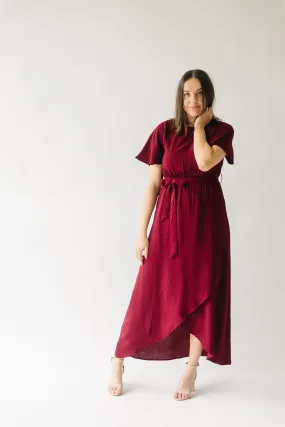 The Dell Woven Wrap Dress in Burgundy