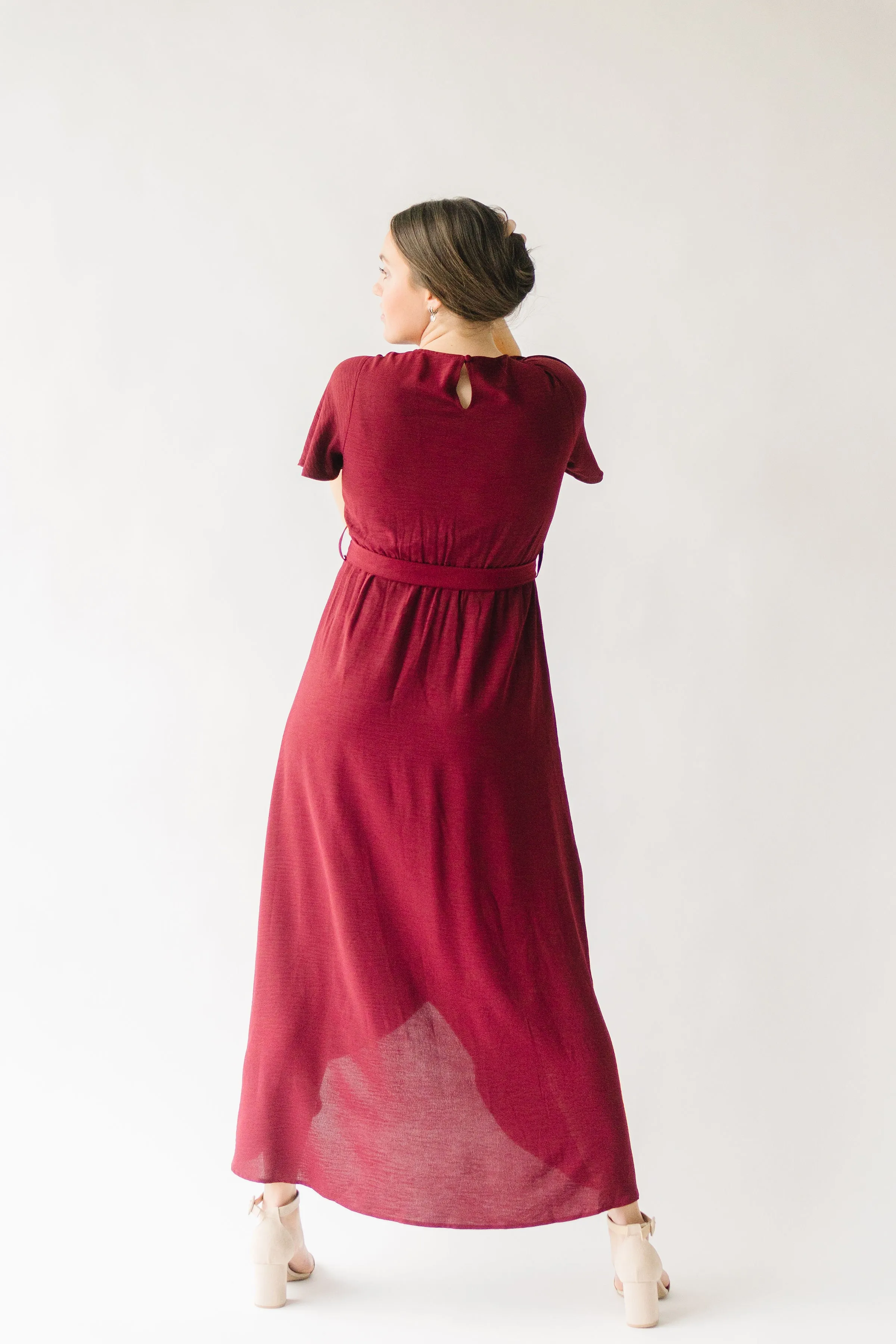 The Dell Woven Wrap Dress in Burgundy