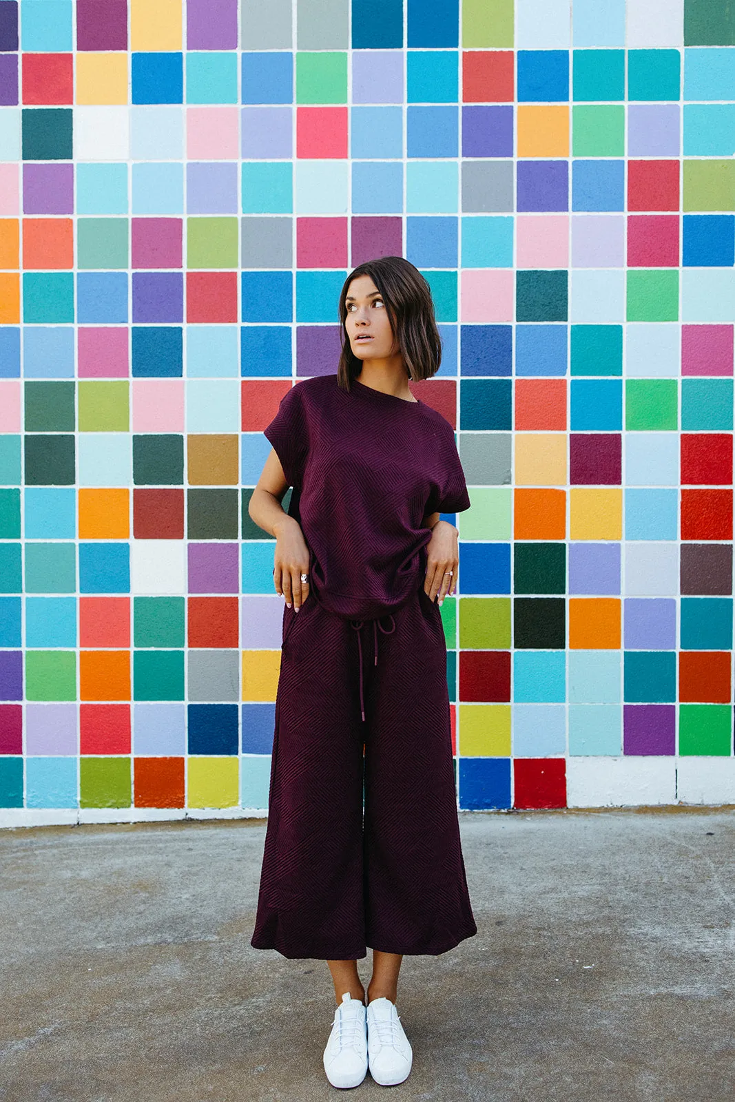 The Ronnie Textured Wide Leg Pant in Plum