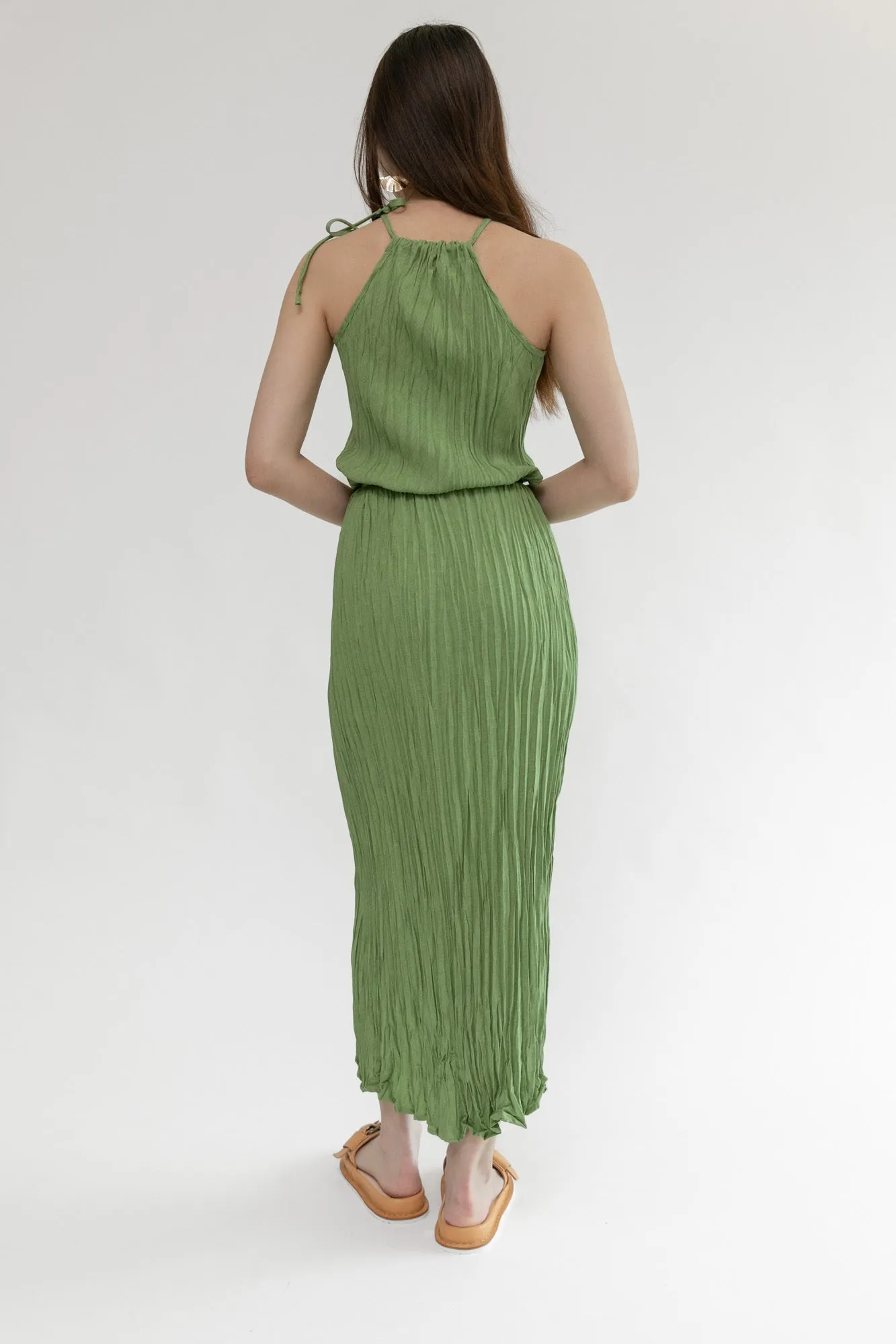 Twisted Maxi Halter Dress | Matcha