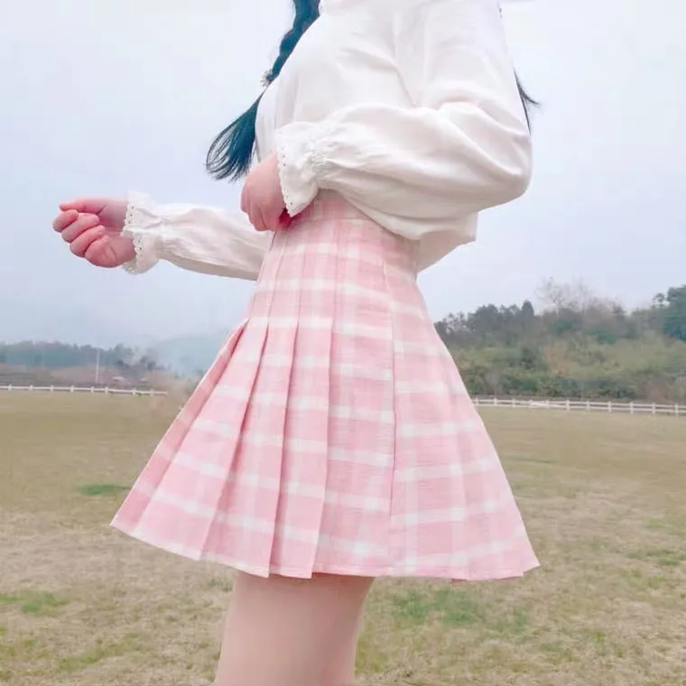 ULZZANG PREPPY STYLE GRID PLEATED SKIRT BY50405