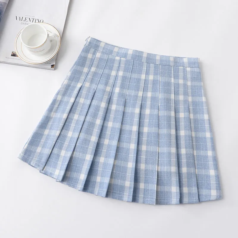 ULZZANG PREPPY STYLE GRID PLEATED SKIRT BY50405