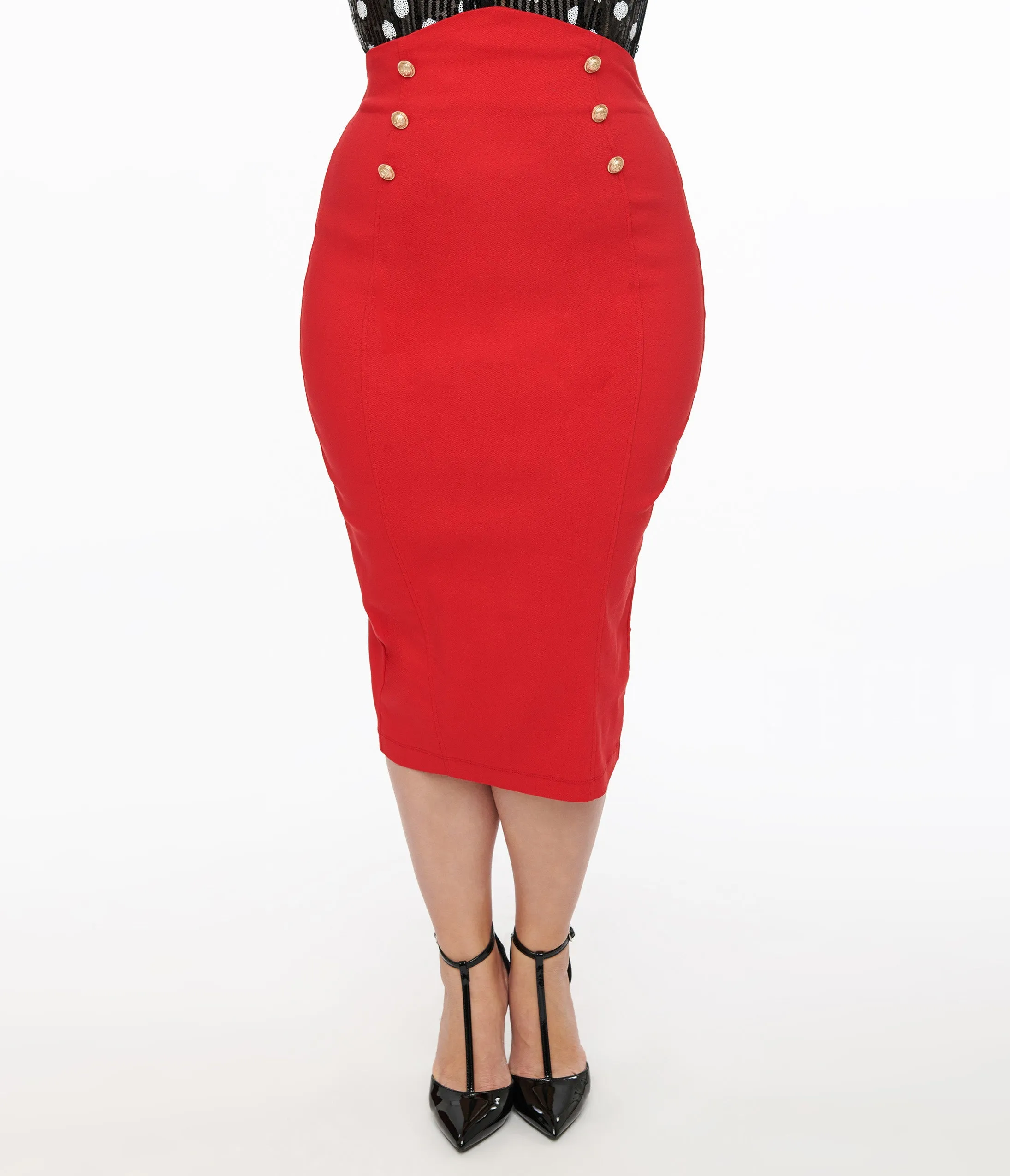 Unique Vintage 1950s Red Sailor High Waist Sierra Pencil Skirt