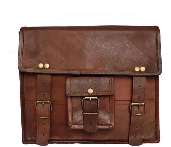 Vintage Genuine Leather Messenger Satchel bag with Front pocket - Small