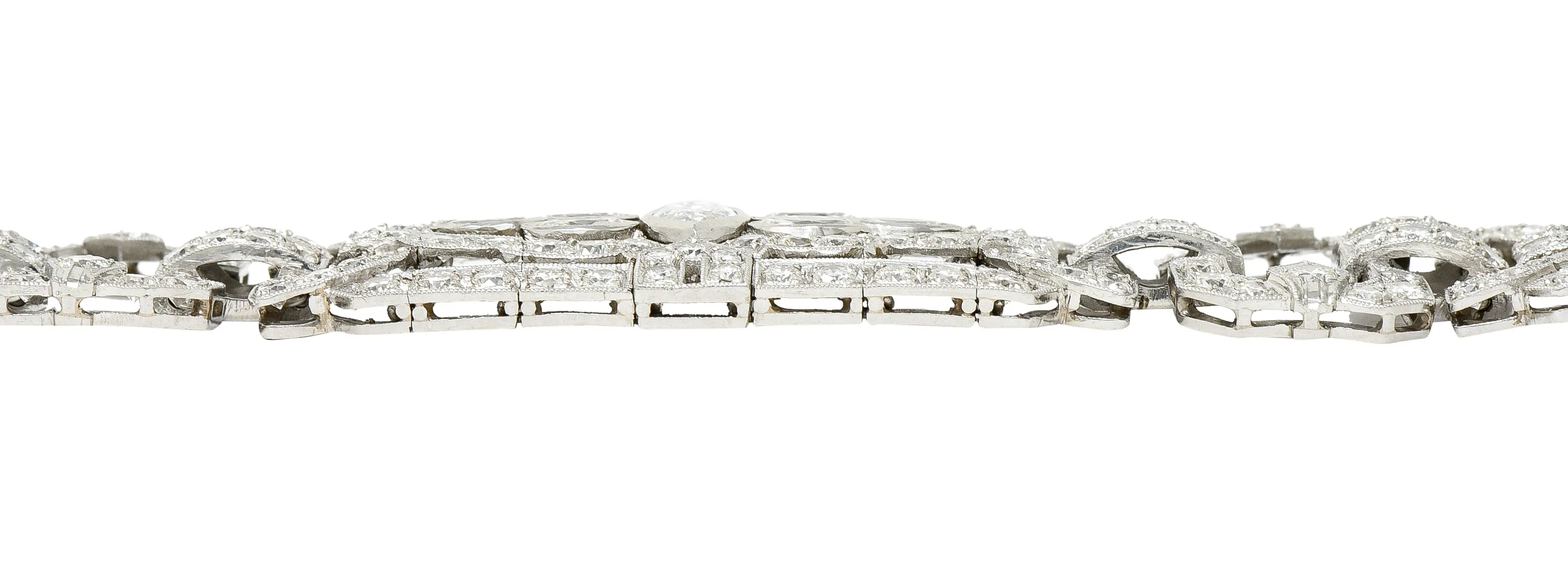 Waslikoff Art Deco 19.10 CTW Marquise Cut Diamond Platinum Geometric Wide Strap Link Bracelet