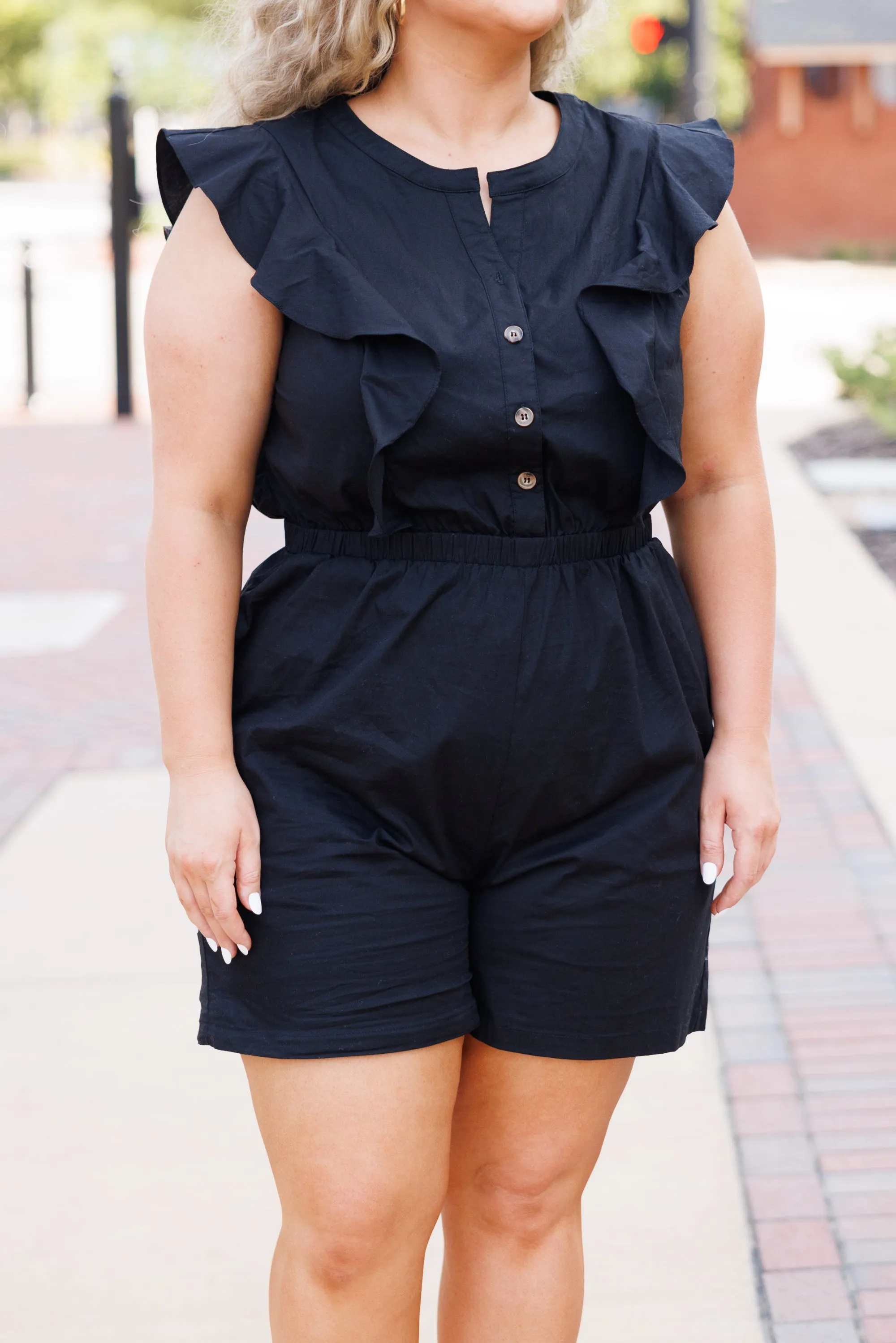 What's Happening Today Romper, Black