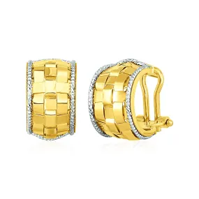 Wide Hoop Earrings with Basket Weave Texture in 14k Yellow and White Gold-rx75622