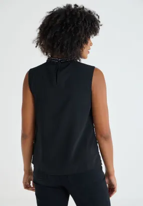 Womens Black Beaded Shell Top