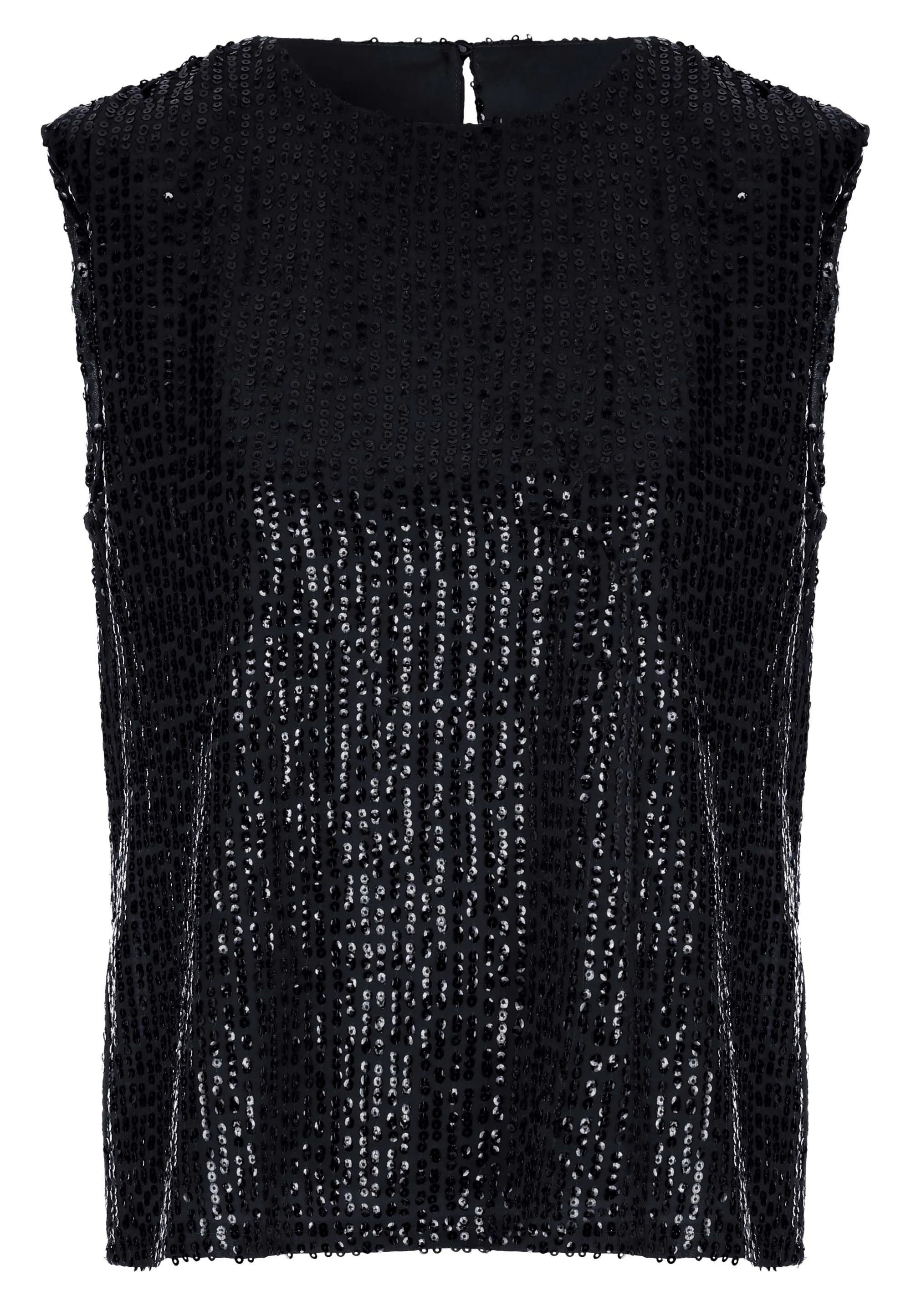 Womens Black Sequin Shell Top