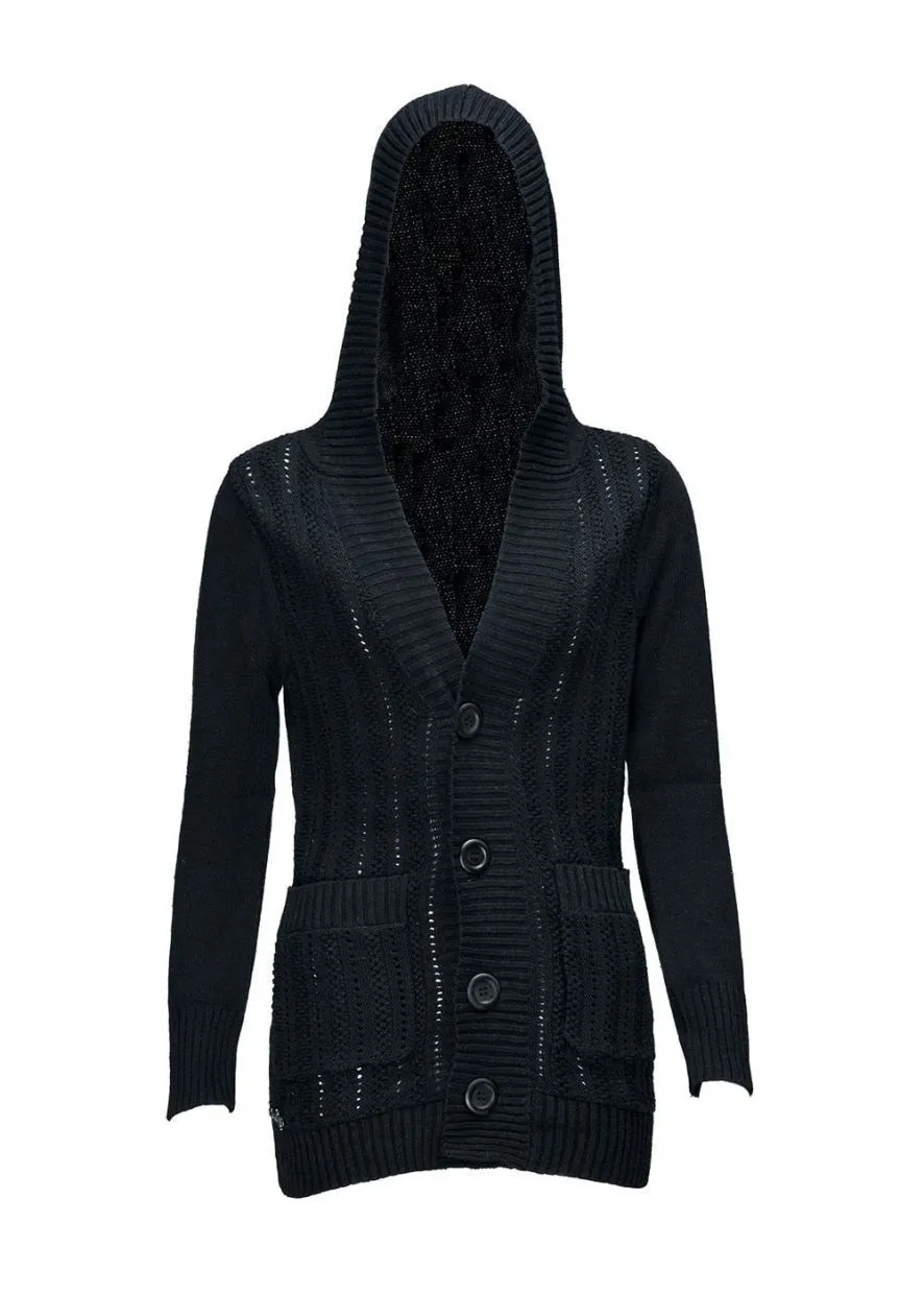 Womens Thigh Length Hooded Organic Cardigan